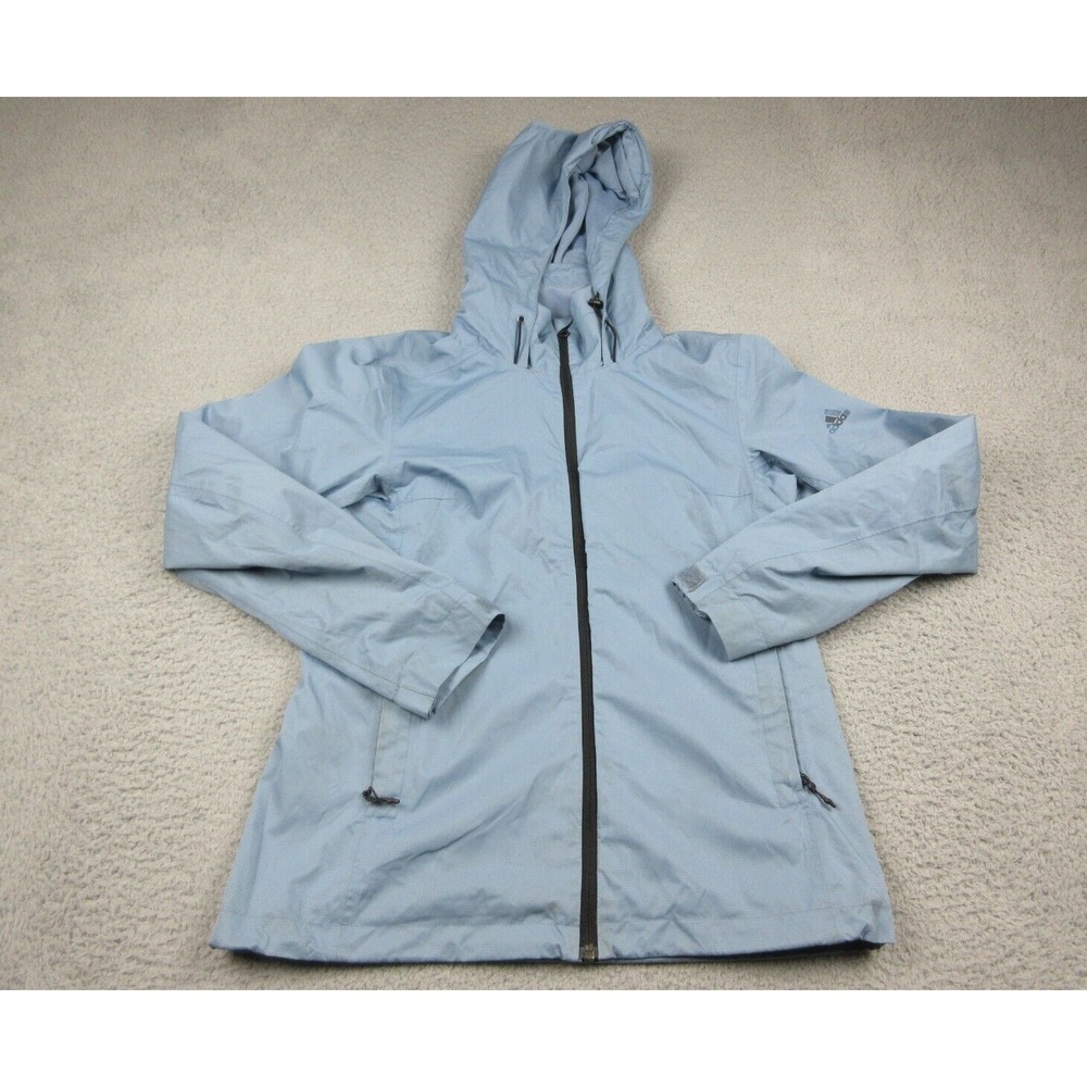 Adidas Jacket Womens Small Blue Hooded Full Zip Lightweight Windbreaker